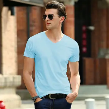 

V-neck Men's T-shirt off white Short-Sleeved Large Size Solid Color Seamless Bottoming Shirt