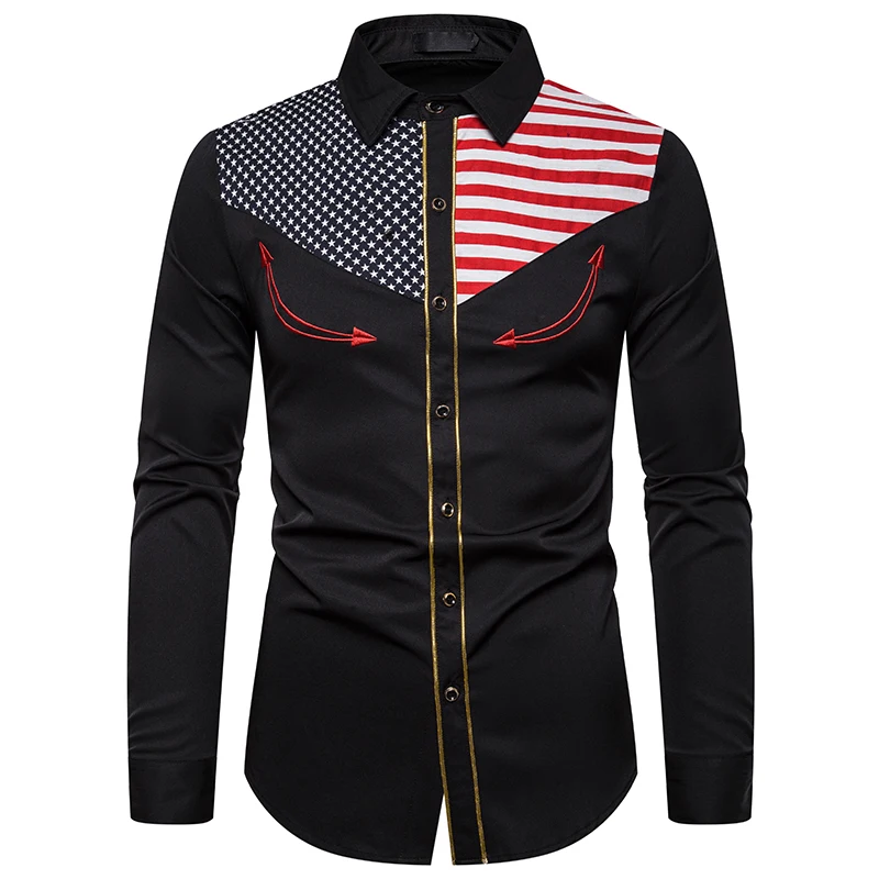 UNPADUPE Новая мужская Ковбойская Рубашка с вышивкой, Повседневная рубашка с американским флагом на пуговицах, приталенная рубашка с длинными рукавами