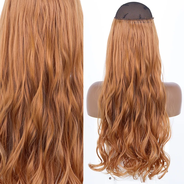 Synthetic No Clip Invisible Wire Hair Extensions Straight Natural Black Blonde One Piece False Hairpiece Halo Hair Extension J-30