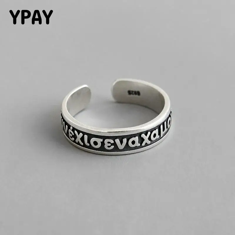 

YPAY 100% Real 925 Sterling Silver Adjustable Rings for Women Korea Vintage Letters Ring Bague Fine Party Jewelry Gifts YMR953