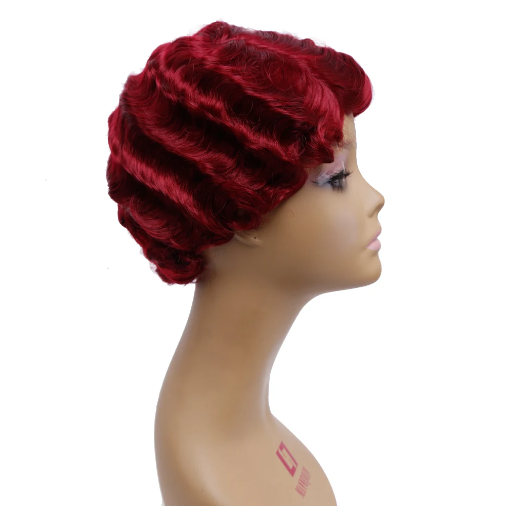 Амир красные короткие кудрявые парики для афро-американских женщин блонд черный палец волны парик синтетические светлые волосы парик косплей