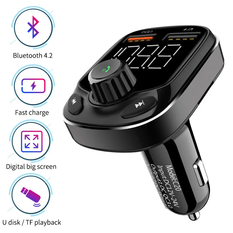 Умный Bluetooth fm-передатчик QC 3,0 двойной USB портативное зарядное устройство Bluetooth автомобильный комплект портативный 3.1A автомобильный Bluetooth