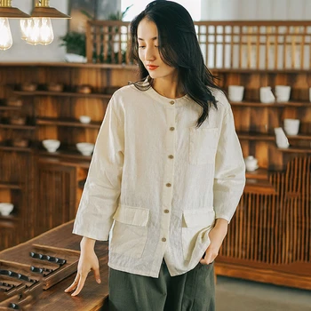 

NINI WONDERLAND 2020 Spring Linen Shirt Women Long Sleeve Vintage Shirt Female Summer Solid Cardigan Tops Loose Blouse Mori Girl
