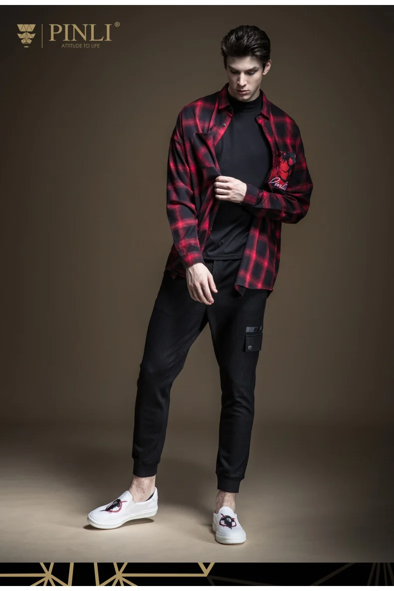 Blusas распродажа Camiseta Masculina Pinli осень Новая мужская рубашка с воротником-капелькой и наплечным принтом с длинными рукавами B193213174