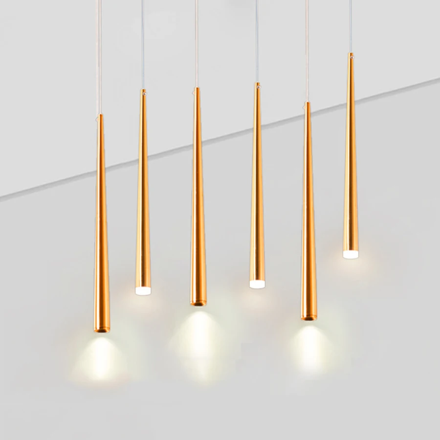 

40/60CM Nordic Golden Cone Long Tube LED Pendant Light Cafe Bar Shop Counter Island Pendant Lamps Kitchen Bedside Hanging Light