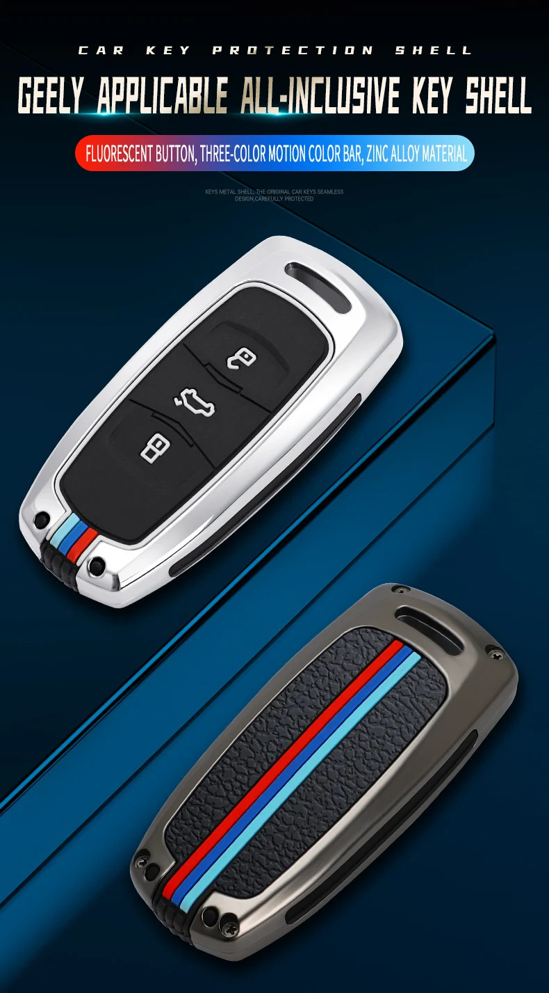 Metal Car Smart Key Case Cover Shell Fob For Geely Boyue Atlas NL3 Emgrand X7 EX7 EC7 GT GC9 Borui Coolray Protector Accessories - H47635e5a0711480b9b811f73e0bcc699O