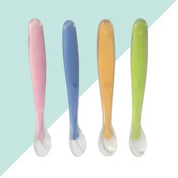 

4Pcs Baby Feeding Spoons Silicone Training Self Feeding Spoons Soft Safety Infant Kids Dishes Molar Learning Spoons Random Color