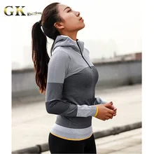 Gymkm женский топ для йоги, бесшовная куртка для бега, спортивное пальто, спортивные женские дышащие тренировочные спортивные Джерси с длинными рукавами, толстовка на молнии