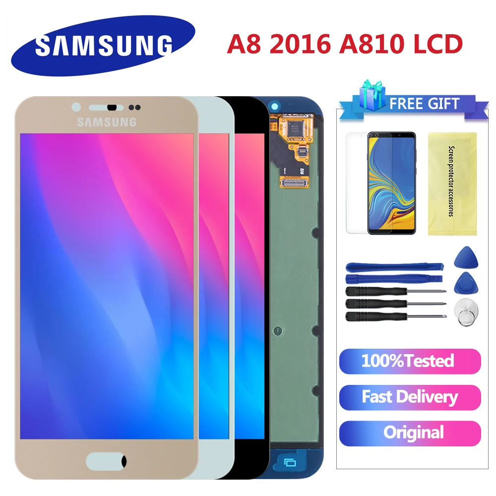 5 7 &quotОригинальный ЖК-дисплей A8 для Samsung Galaxy 2016 A8100 A810 сенсорный экран дигитайзер в