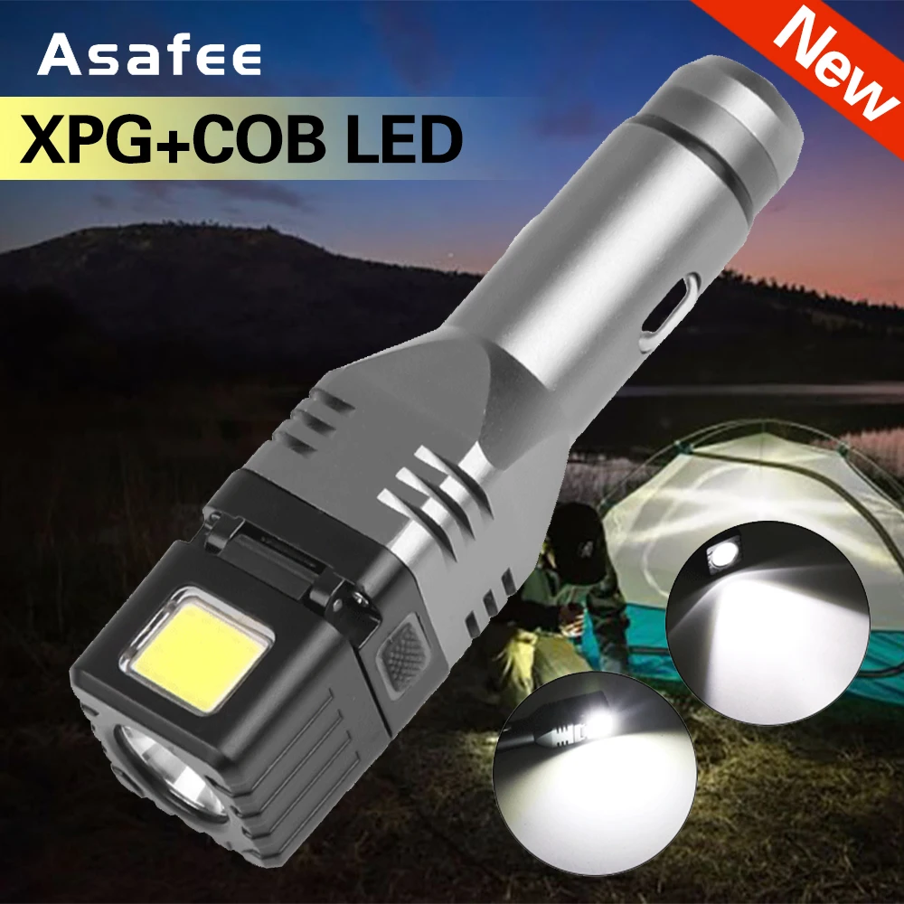 Новый светодиодный usb фонарик мощный перезаряжаемый автомобильный XPG COB со встроенным аккумулятором