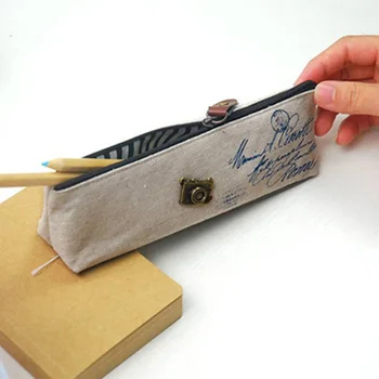 

100pcs Korean classic canvas pencil bag canvas student bag cosmetic Bags makeup bags retro learning stationery