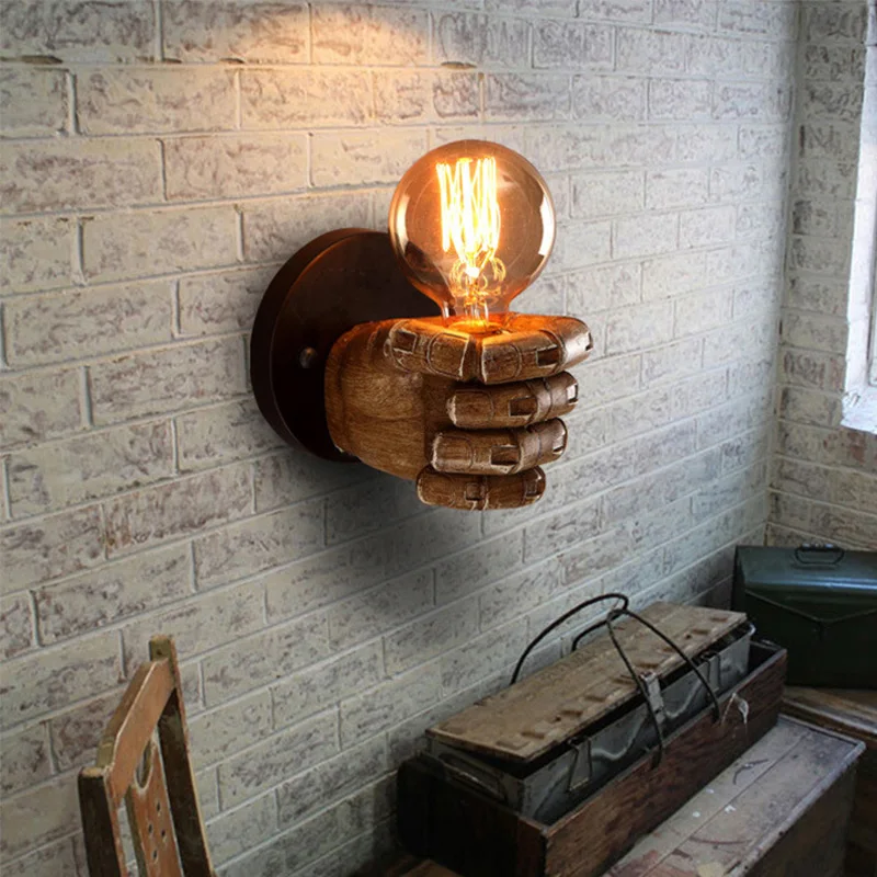 Retro Creative Fist Shape Wall Light E27 Lamp Holder Industrial Style Wall Lamp New Year Decoration for Home Bar Ligthting