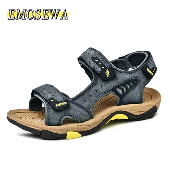 

EMOSEWA Classic Men's Sandals Summer Soft Sandals Comfortable Men Shoes Genuine Leather Sandals Soft Outdoor Men Roman Sandals