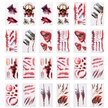 

24 Sheets Halloween Sticker Horror Scary Bloody Halloween Decals Halloween Decor Fake Scar Sticker Wounds Scars Stickers for Cos