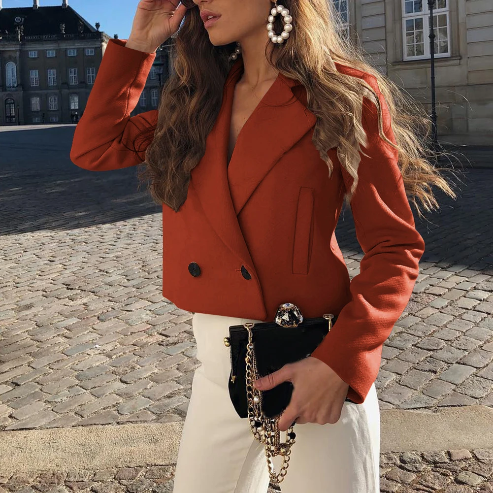 Fashion Women Winter Wool Coat Long Sleeve Lapel Warm Woolen Blazer Jacket Short Coat Solid Suit abrigo mujer manteau femme