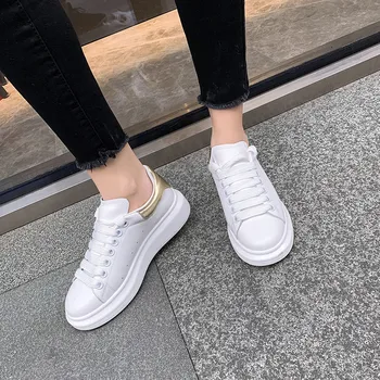 

YECHNE Brand Leisure Shoes Real Learn Women Walking Shoes Woman Flat Shoes White Gold Silver Women Walking Shoes