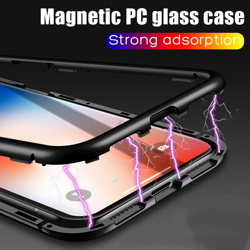 

360 Full Cover Tempered Glass Film Phone Case For iPhone 11 Pro Max 7 8 6 6s Plus For iPhone X 7 8 Plus PC Magnetic Cover