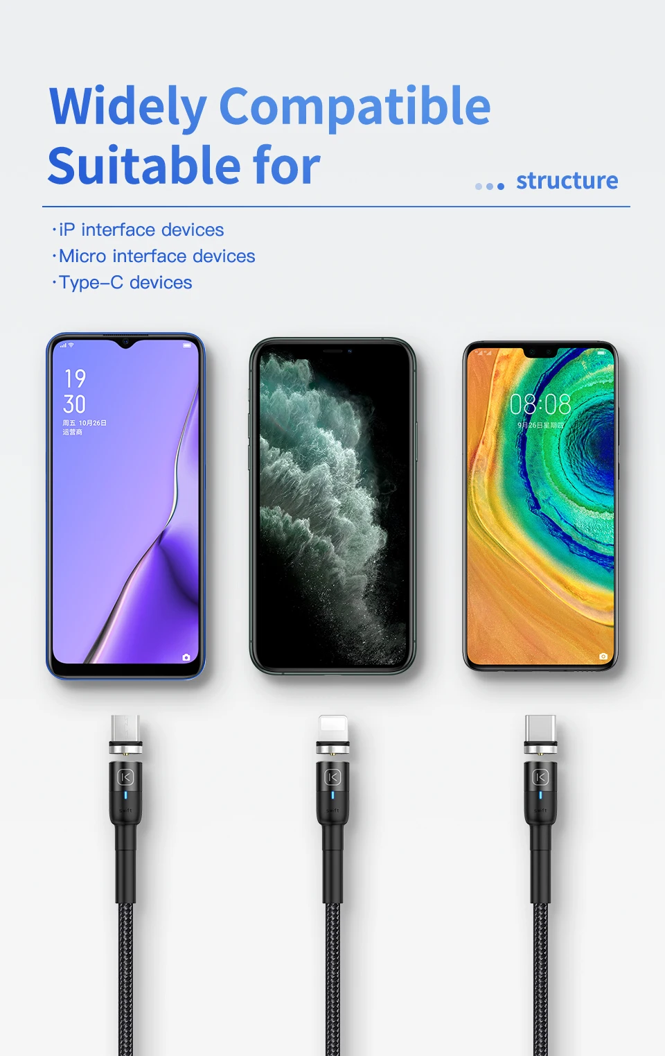 KUULAA Магнитный Micro usb type C кабель для iPhone Xiaomi Android мобильный телефон Быстрая зарядка USB кабель магнит зарядное устройство провод шнур