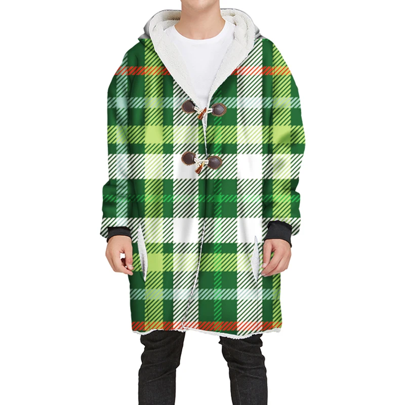 YOUTHUP New Winter Mens Long Velvet Hoodies 3D Different Plaid Printing Hooded Pullovers Thick Hoodies Streetwear - Цвет: SCA93D-JRMY-065