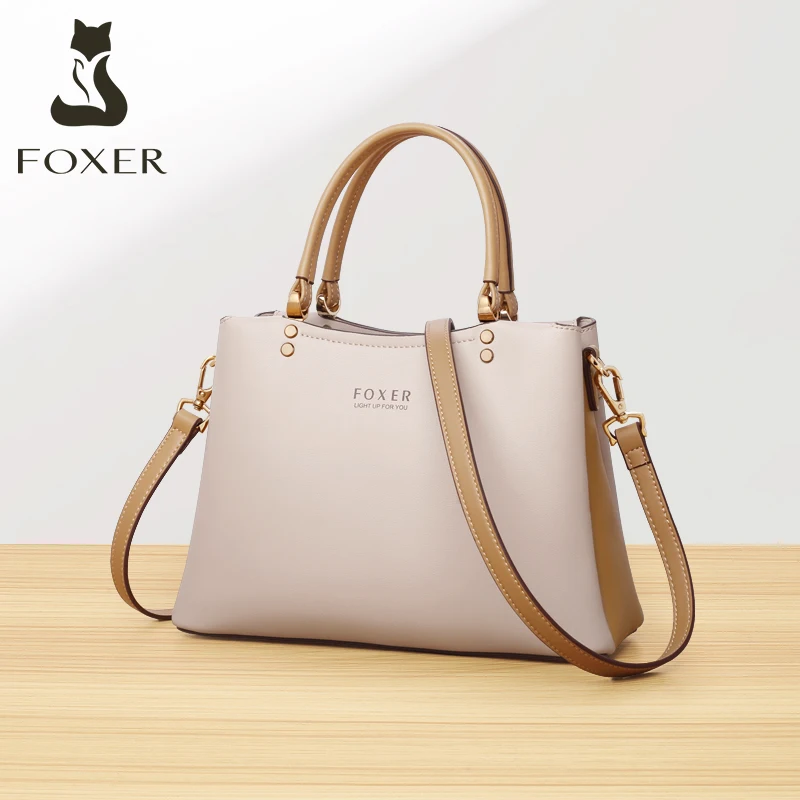 Foxer Fall Winter Bag Cowhide Leather Lady Handbag Elegant Simple Tote Female Large Capacity Purse Women Commute Messenger | Багаж и сумки