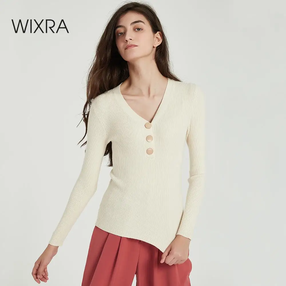 Wixra, женские свитера и пуловеры, Осень-зима, на пуговицах, v-образный вырез, базовый, эластичный, мягкий, теплый, вязаный джемпер, топы
