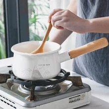 Японский стиль утолщенная Бытовая Керамическая эмаль емкость для молока с одной деревянной ручкой детская плита для готовки мгновенная лапша маленькая кастрюля