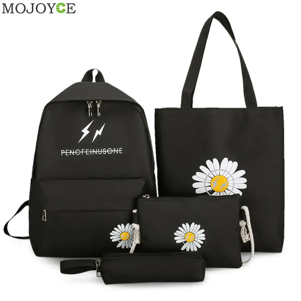 Bolsos Vintage para estudiantes, regalos de cumpleaños, 4 unidades/juego, mochilas de lona, dibujo de Margarita, Mochila de viaje
