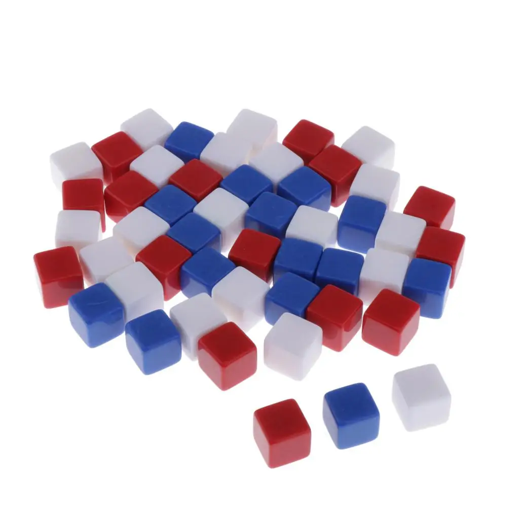 50pcs 16mm Blank 6 Sided Dice for Table Board Games Dungeons & Dragons MTG RPG Gaming Tabletop Games DIY D6 Dices - Mixed Color