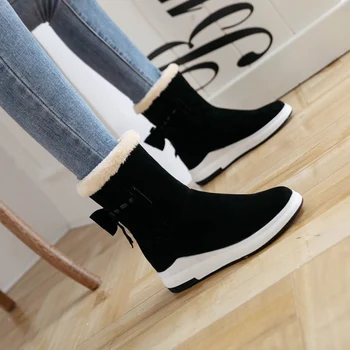 

Mid-Calf Women's Boots 2020 Winter Fashion Butterfly-Knot Girl Snow Boots Solid Color Woman Winter Shoes Warm Plush Women Boot
