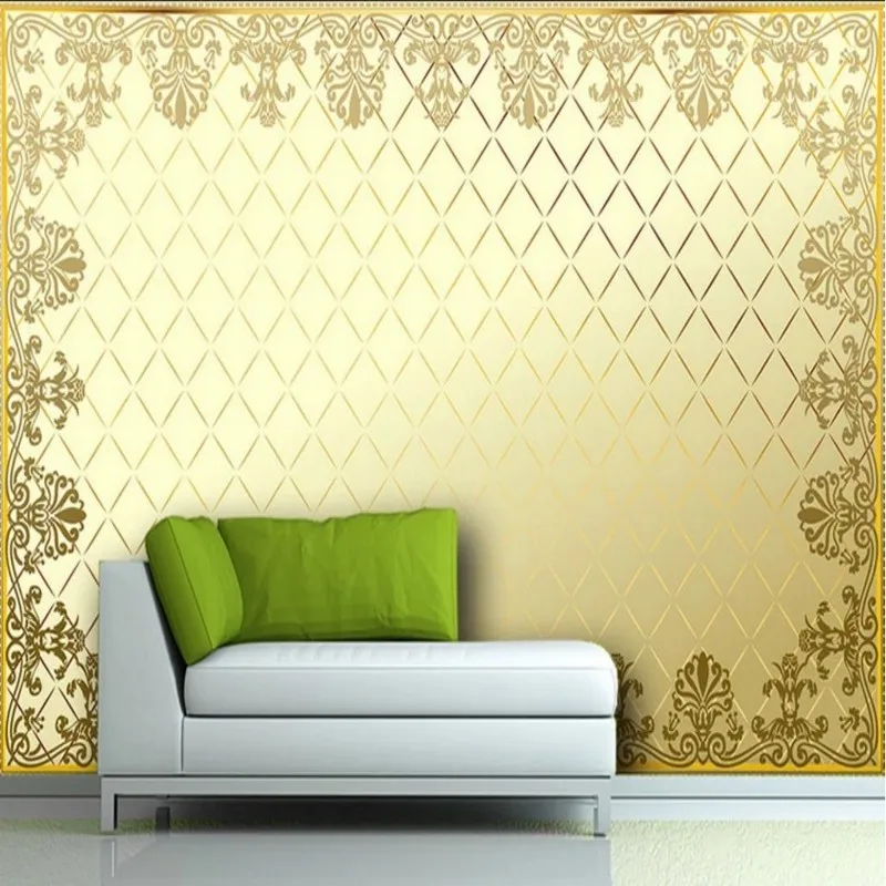 

Dropship Custom 3d Mural Custom TV Background Mural Wallpaper Living Room Non-woven 3D Gold European Wallpaper Mural