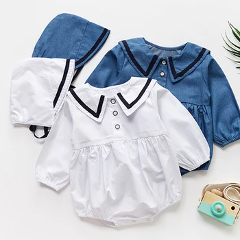 

Korean Japan Style Baby Girl Clothes Autumn Baby Rompers Sailor Collar Long Sleeve Baby Girl Romper Cotton New-born Clothes Set