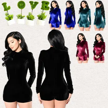 

NEW Show Body Sexy Nightclub Tights Gold Velvet Long Sleeved Tights Warm Tights Playsuit Jumpsuit