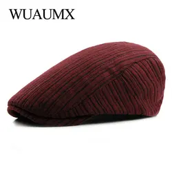 Wuaumx – béret à visière pour Homme et femme, chapeau à rayures en forme de bec de canard, couleur unie, collection printemps automne 