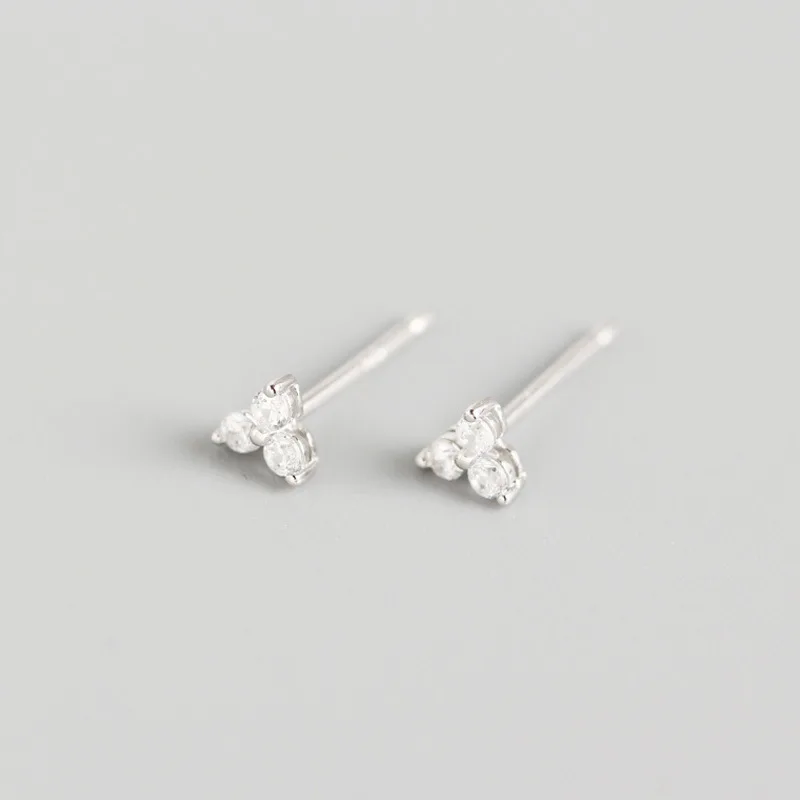 Silver Inlaid Crystal Geometric Clover Stud Earrings - Image 5