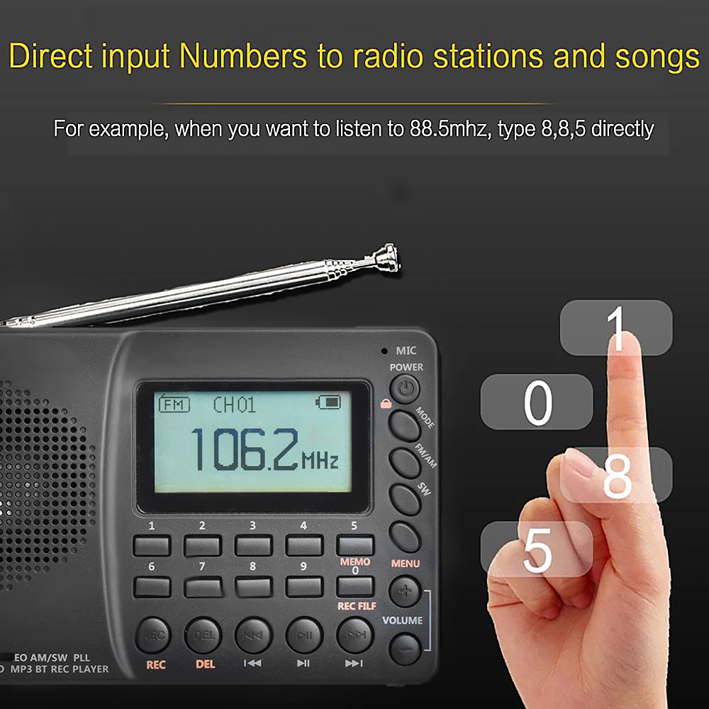 K-603 Полнодиапазонный радио Bluetooth FM AM SW Портативный Карманный Радио MP3 Цифровой REC рекордер поддержка Micro SD TF карты таймер сна