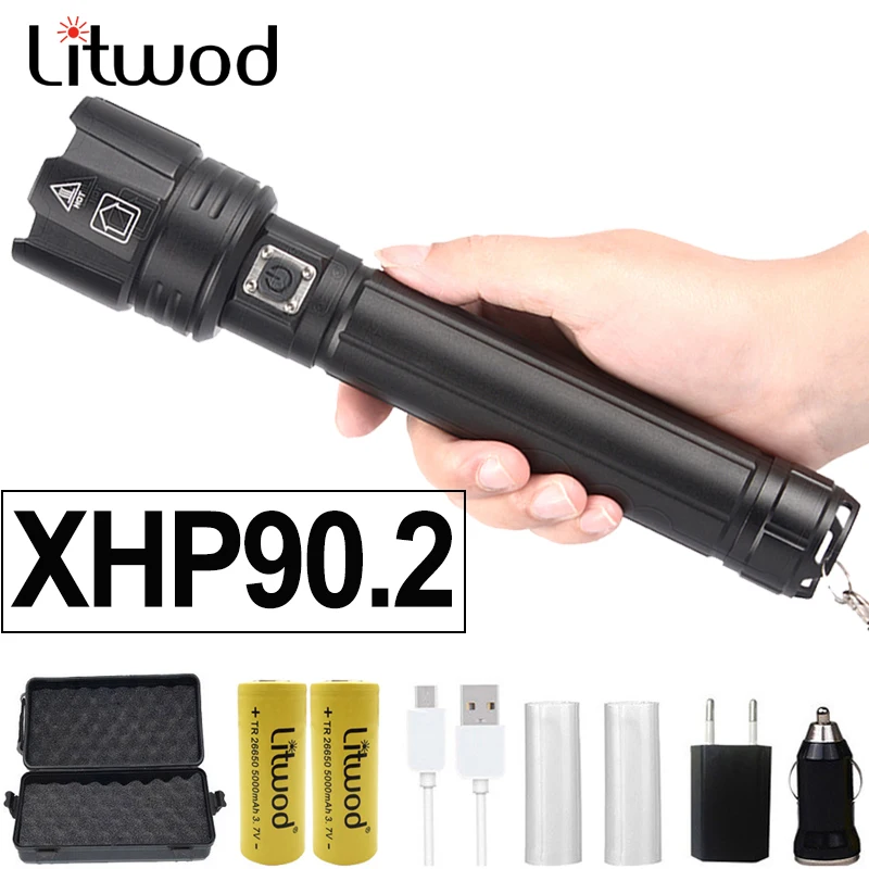 Самый мощный светодиодный фонарик Xhp90 с зарядкой от Usb тактический фонарь онарик