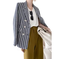 BGTEEVER Chaqueta gruesa con cuello con muescas para mujer, Blazer de lana con doble botonadura para otoño, 2021