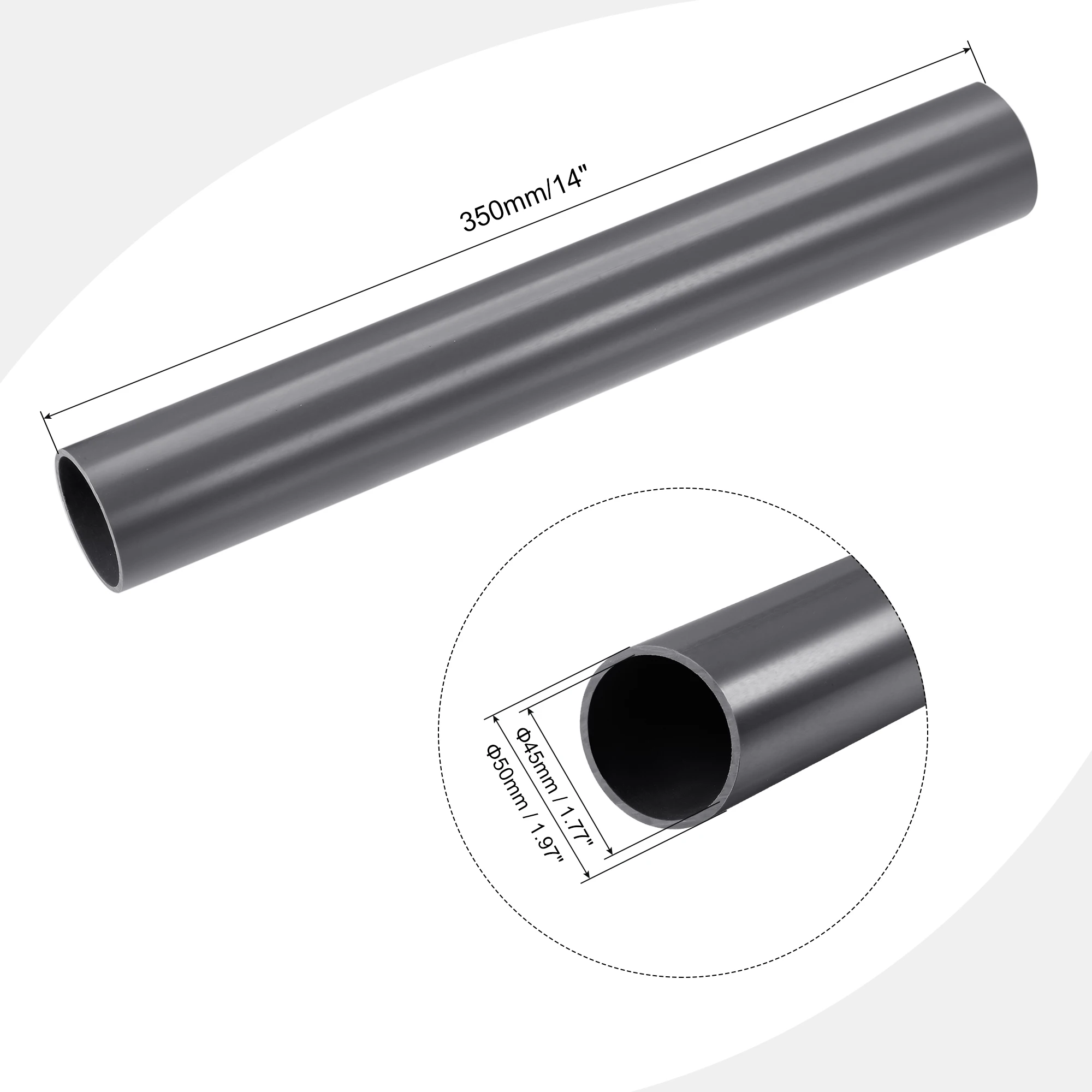 ex Matemático Permeabilidad Uxcell PVC Rigid Round Pipe 45mm ID 50mm OD 350mm Dark Grey High Impact for  Water Pipe,Crafts,Cable Sleeve _ - AliExpress Mobile