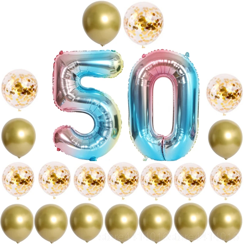 22pcs-Gold-50 22 шт./компл. 18 30 С Днем Рождения Металлический воздушный шар "Конфетти" 32 дюймов градиентный цвет номер фольги воздушный шар День Рождения украшения 55 - Цвет: 22pcs-Gold-50