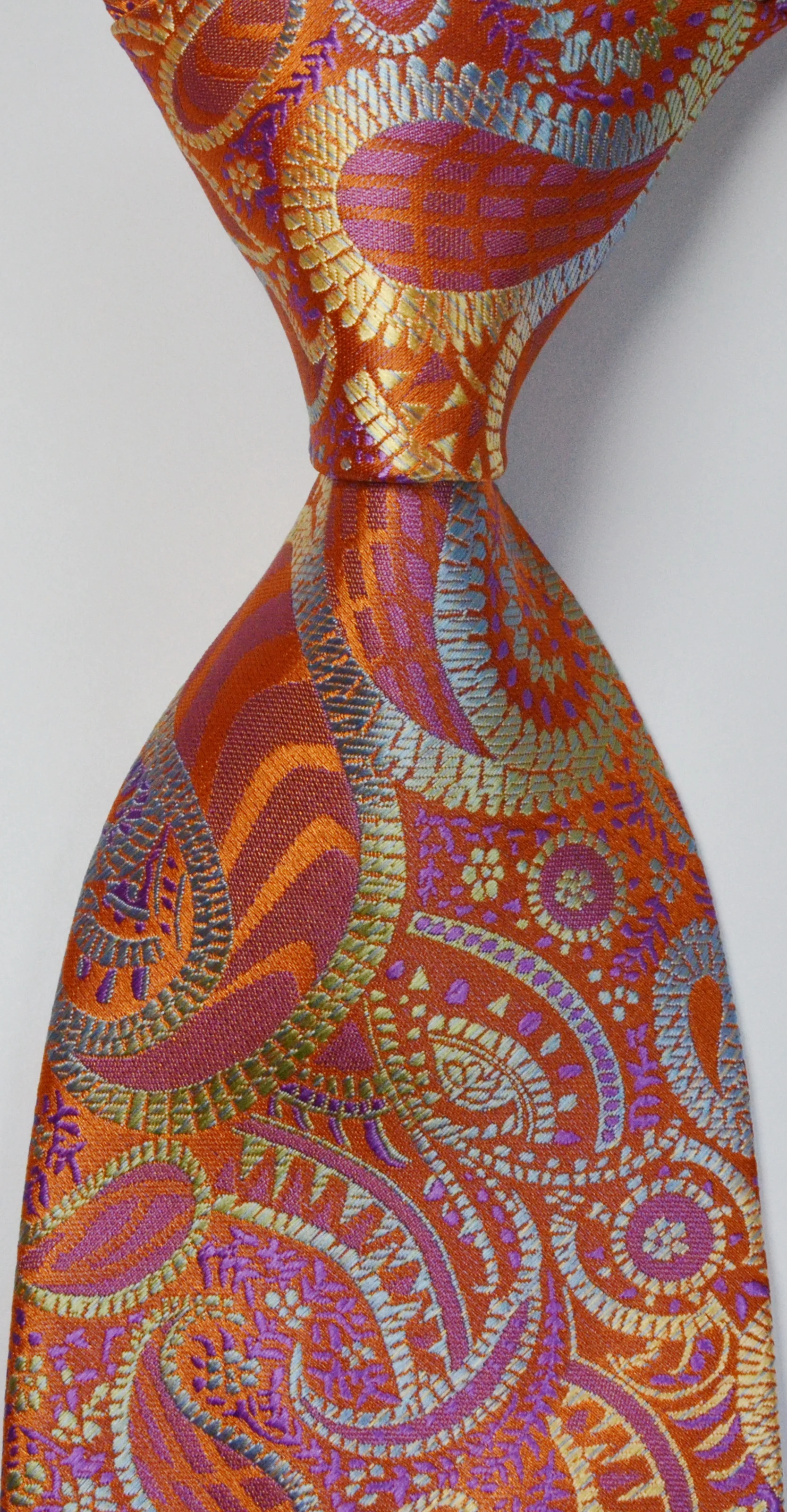 Мужской цветочный галстук шелковый оранжевый золотистый с пейсли рисунком