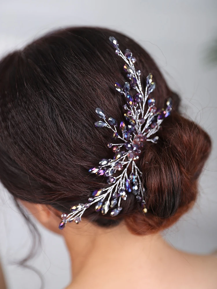 Bohemian Green Hair comb Purple Headpieces Blue Red Hair pins Crystal Jewelry tiara Wedding Bridal Accessories