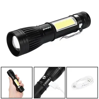 

Portable Zoom Clip Flashlight T6+COB LED Power Pocket Torch Small Waterproof Penlight 4 Modes Zoomable Spotlight Lanter