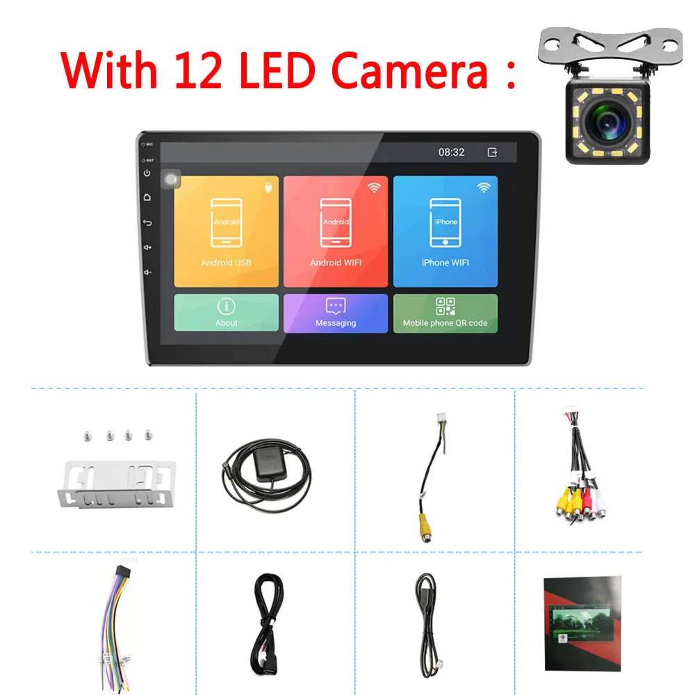 With 12 LED Camera LeeKooLuu 10,1 ''Android двойной Din gps стерео радио 2.5D Закаленное стекло зеркало автомобиля MP5 плеер Bluetooth wifi gps FM радио - Цвет: With 12 LED Camera
