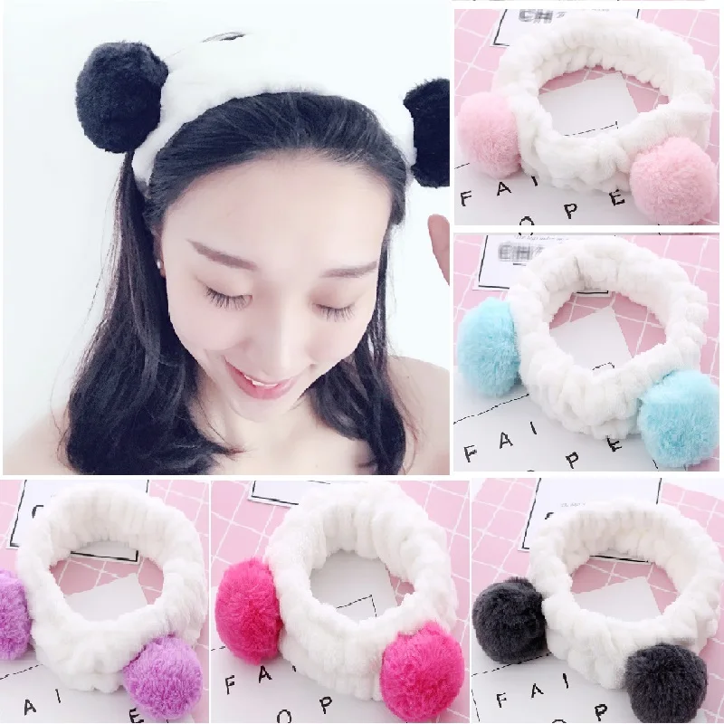 Elastic Cute Panda Hairbands Ear Soft Carol Fleece Headband for Women Headwear Makeup Shower Washing Face Spa Mask Head Wraps | Аксессуары