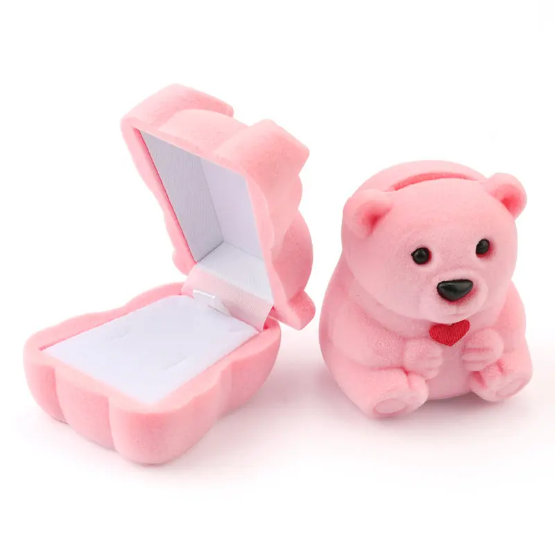 1 шт. прекрасный бархатный контейнер для ювелирных изделий коробка для свадебных колец для сережек Ожерелье Браслет Дисплей Подарочная коробка держатель 16 стилей - Цвет: bear-pink