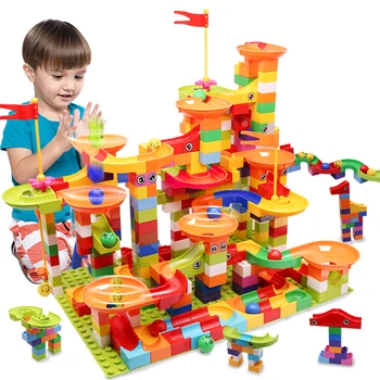 2020 Newest Marble Race Run Maze Ball Tracks Building Blocks Big Size DIY Funnel Slide Blocks Bricks Toys For Children Gifts funlock duplo marble run plastic slide 43p blocks crystal snowice building toys for children