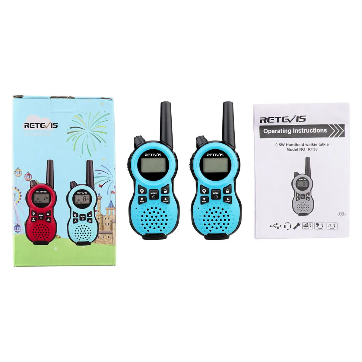 2 шт. Retevis RT638/RT38 PMR 446 двухстороннее радио PMR VOX фонарик usb зарядка портативная рация Рождественский подарок мини рация