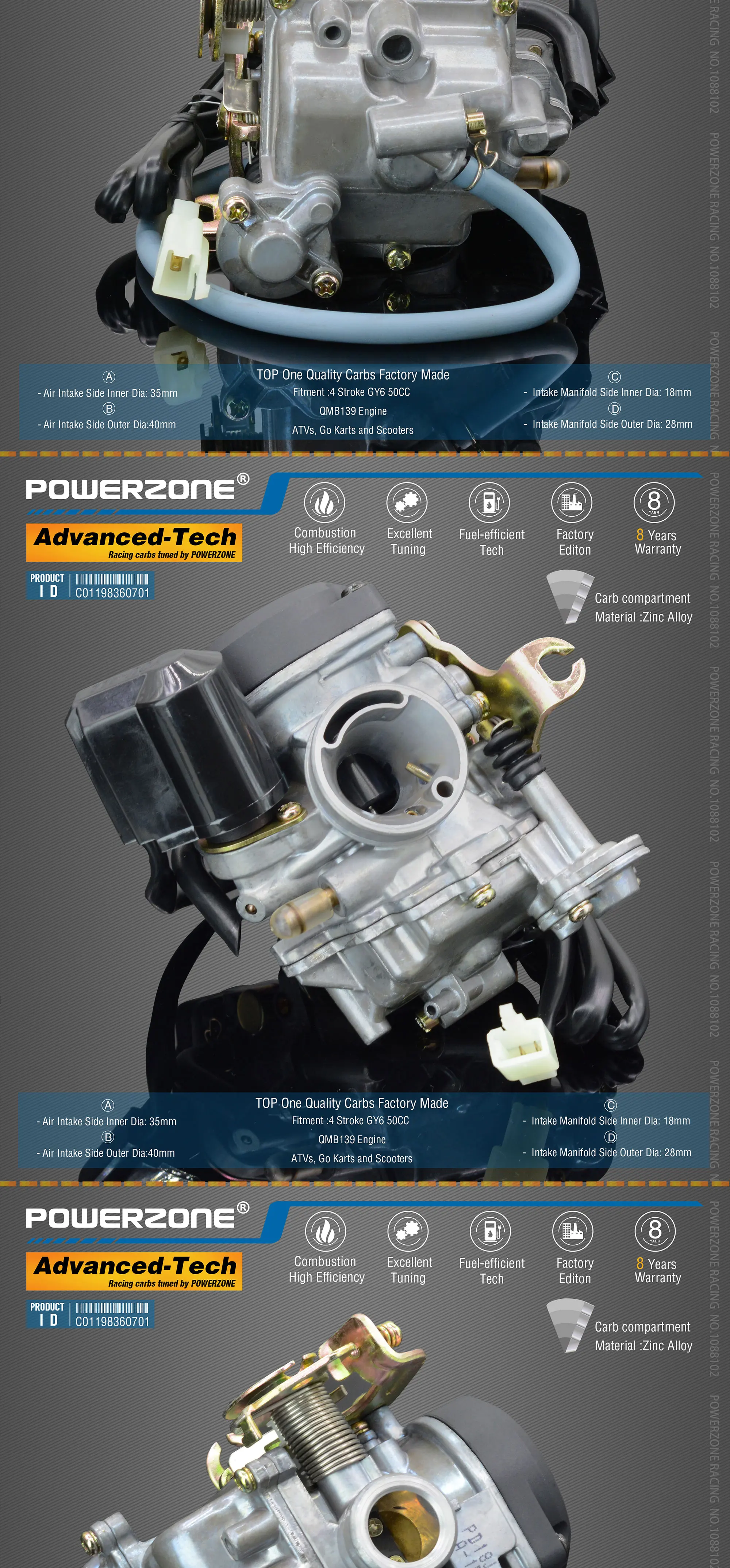 Powerzone карбюратор PD18J 18 мм CVK Ускорительный Насос Carb для GY6 50CC 139QMB 139QMA Мотоцикл Скутер Квадроцикл багги