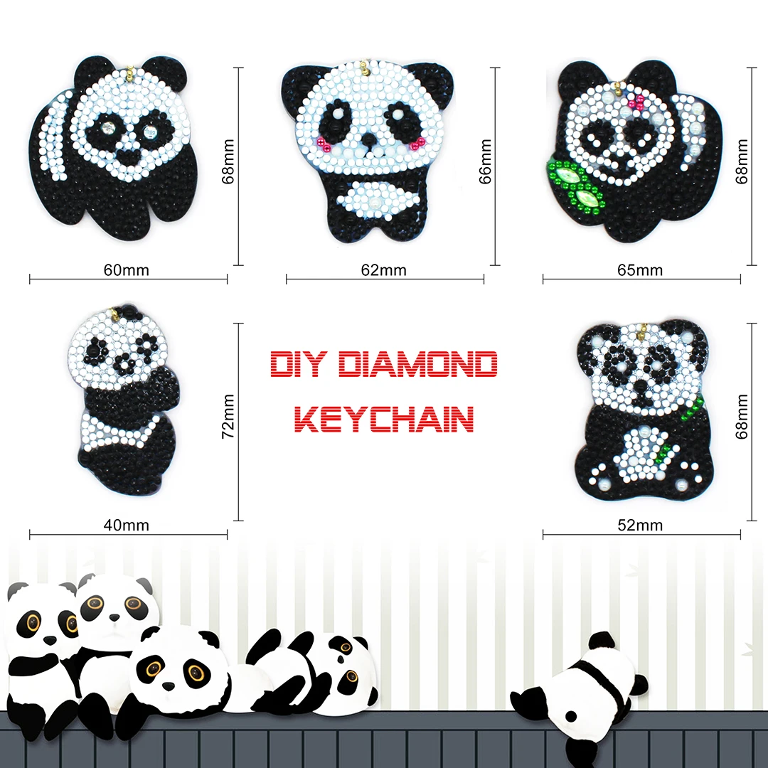 Shirliben 5D полный Алмазная мозаика панда брелок с бриллиантами наборы для вышивки 5 шт. для декора сумки вышивка крестом YSK59