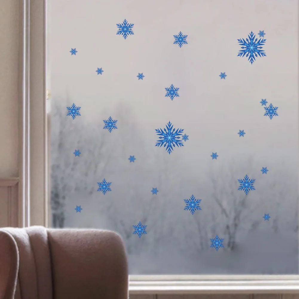Blue Snowflakes Wall Stickers For Store Home Decor Decal Christmas Day Festival Mural Accessories Art DIY Window wall Decor